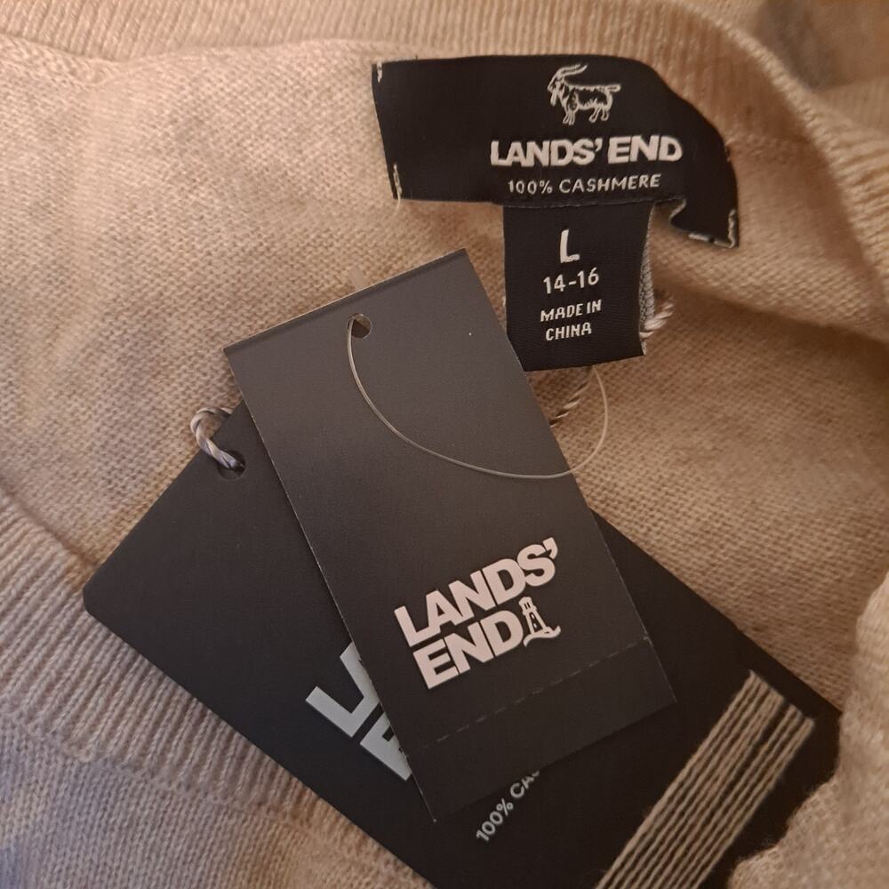 NWT Lands' End Sandshell Stripe Cashmere Sweater Tan & Gray Women's Size L 14-16 - Picture 11 of 11